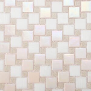 Mosaico de vidrio – blanco / gris, cuadrado, para suelo