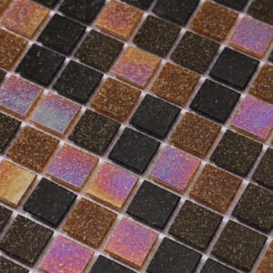 Mosaicos quadrados de vidro em mistura de castanho e preto para paredes de casas de banho e cozinhas
