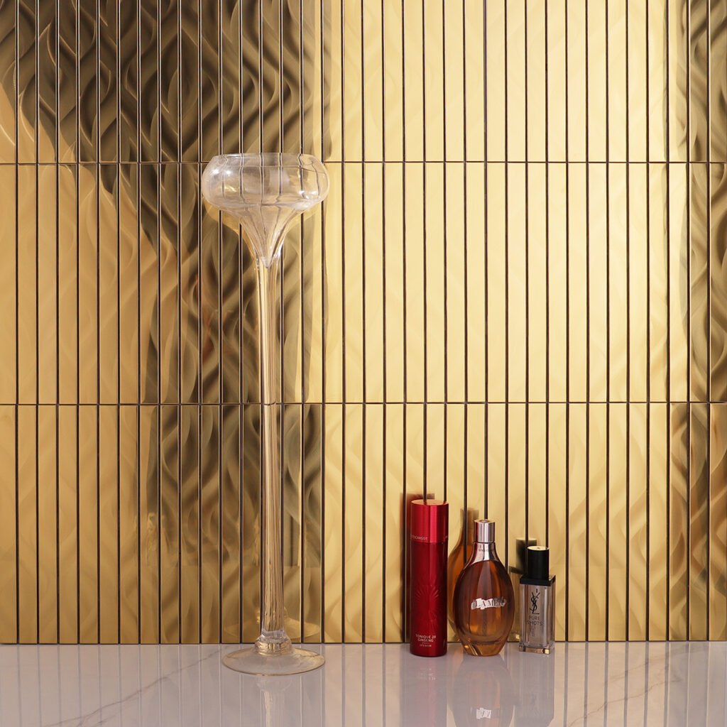 Mosaïque en acier inoxydable – doré, linéaire, pour mur — BJ-08A813D97166