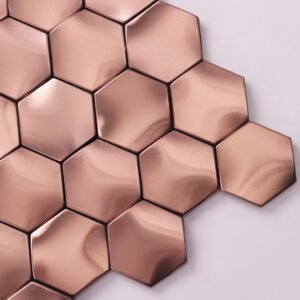 Mosaico de acero inoxidable – oro rosa, hexagonal, 3D