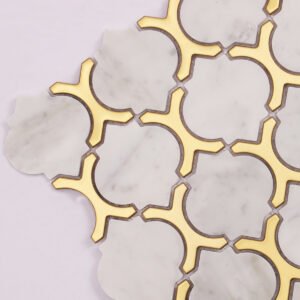 Piastrelle a mosaico in marmo – Carrara, bianco / dorato, arabesco