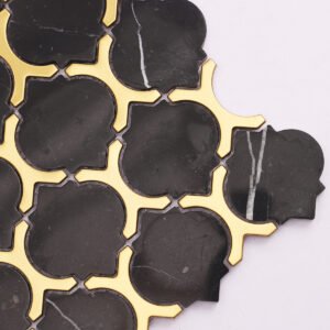 Piastrelle a mosaico in acciaio inossidabile – nero / dorato, arabesco