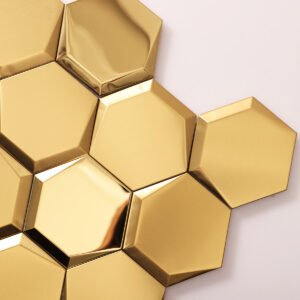 Mosaikfliesen aus Edelstahl – Goldfarben, Sechsecke, Spiegeloptik, für Fliesenspiegel