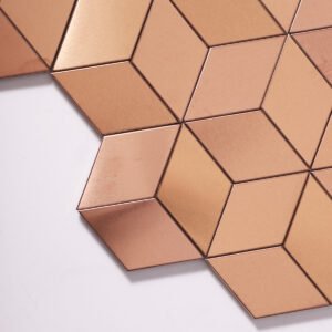 Roségullfarget 3D-mosaikkflis i metall med kubemønster