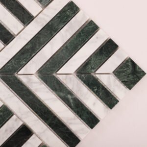 Piastrelle a mosaico in marmo – Verde, Carrara, bianco / verde, a motivi geometrici