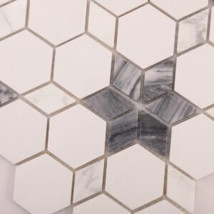 Mosaico de mármol – blanco / gris, floral — BJ-7204827CEE4D
