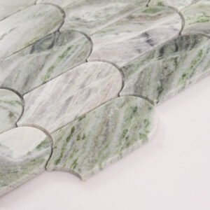 Mosaico de mármol – verde, escamas de pez, formato alargado