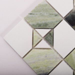 Mosaicos de mármore verde Ming e branco com acabamento mate