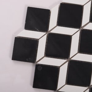 Marmormosaikfliesen – Weiß / Schwarz, Quadrate, geometrisches Muster – BJ-0400B6E1E66F