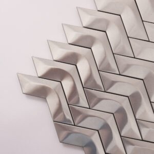 Piastrelle a mosaico in acciaio inossidabile – argentato, a spina di pesce, 3D, per paraschizzi