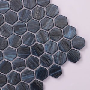 Piastrelle a mosaico in vetro – blu navy / blu, esagonale