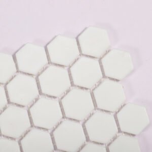 Piastrelle a mosaico in vetro – bianco, esagonale – BJ-74C21796EC55