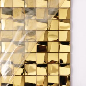 Mosaico de acero inoxidable – dorado, cuadrado, 3D, brillante