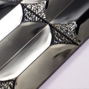 Metallmosaikfliesen – Schwarz, Rechtecke, Spiegeloptik, 3D-Struktur