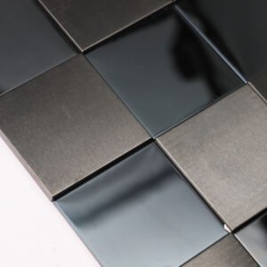 Mosaikfliesen aus Edelstahl – Schwarz, Quadrate, 3D-Struktur