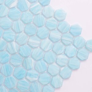 Mosaico de vidrio – azul cielo / rojo, hexagonal