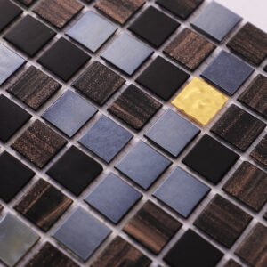Piastrelle a mosaico in vetro – nero / dorato / marrone, lucido