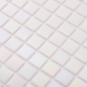 Piastrelle a mosaico in vetro – bianco, quadrato, iridescente – BJ-36B7A7F7CFE8