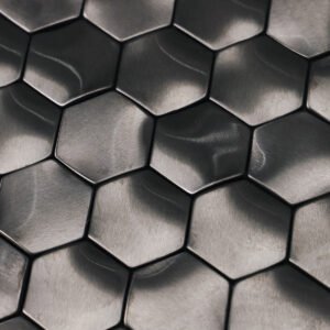 Piastrelle a mosaico in acciaio inossidabile – nero, esagonale, ondulato, 3D, spazzolato