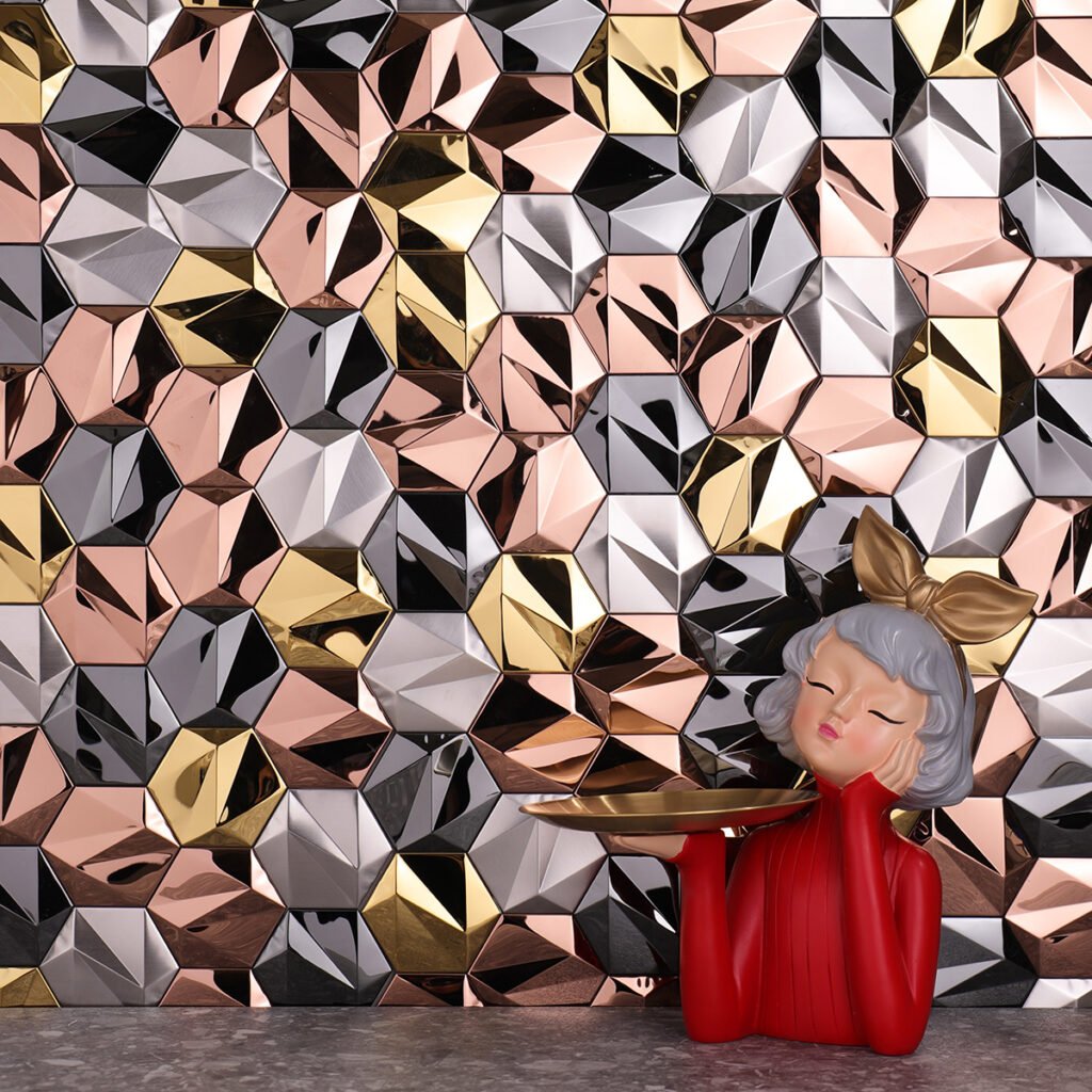 Mosaico metálico – hexagonal, 3D, para pared