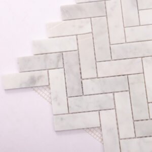 Mosaico de mármol – Carrara, blanco, espiga, pulido — BJ-B93D537427CC