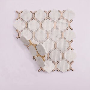 Piastrelle a mosaico in marmo – Carrara, bianco / dorato, arabesco