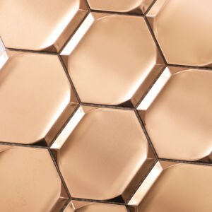 Roséguldfärgade 3D-hexagonmosaikplattor i rostfritt stål för köksstänkskydd