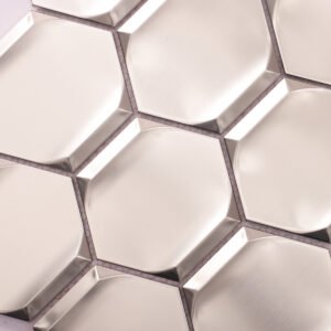 Mosaikfliesen aus Edelstahl – Silberfarben, Sechsecke, 3D-Struktur