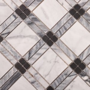 Mosaicos de mármore polido xadrez em preto e branco