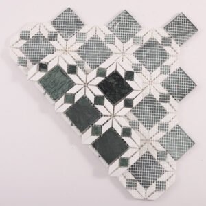 Mosaïque en marbre – blanc / vert, motif floral — BJ-F523720AD8F6
