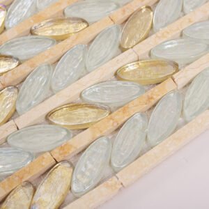 Mosaico de vidrio y mármol – ovalado, hoja