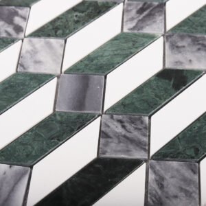 Piastrelle a mosaico in marmo – bianco / verde, allungato