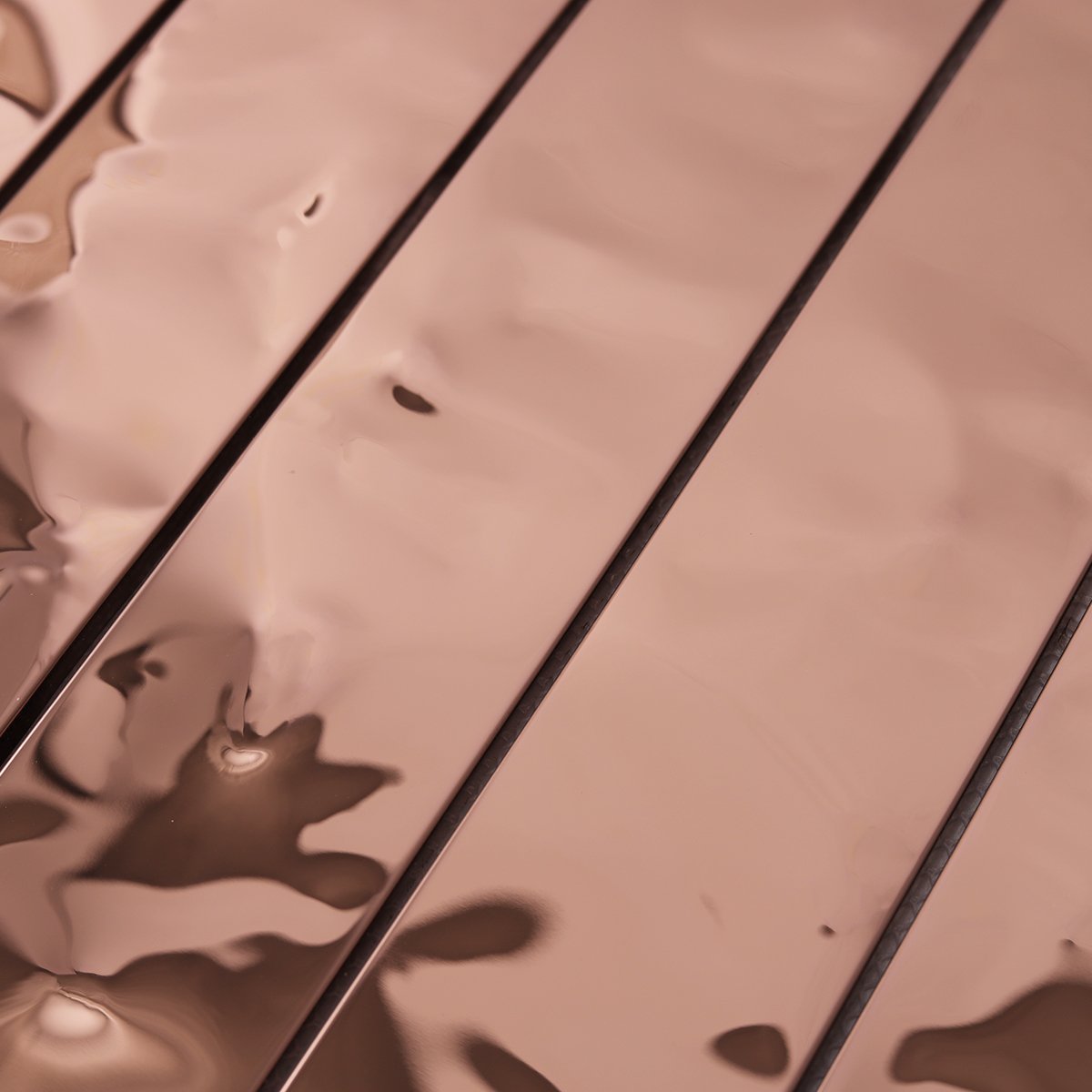 Close-up of Rose Gold Stainless Steel Brick Mosaic Tiles, texture detail