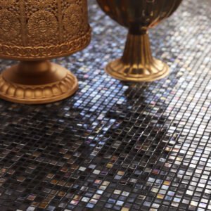 Mosaïque en verre – noir, carré, mini format, irisé