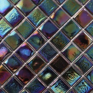 Piastrelle a mosaico in vetro – nero, quadrato, iridescente, per pareti