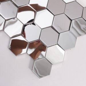 Silverfärgad sexkantig 3D-mosaikplatta i rostfritt stål med spegelfinish för vägg