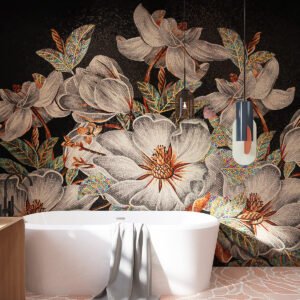 Skreddersydd glassmosaikk med blomstermønster