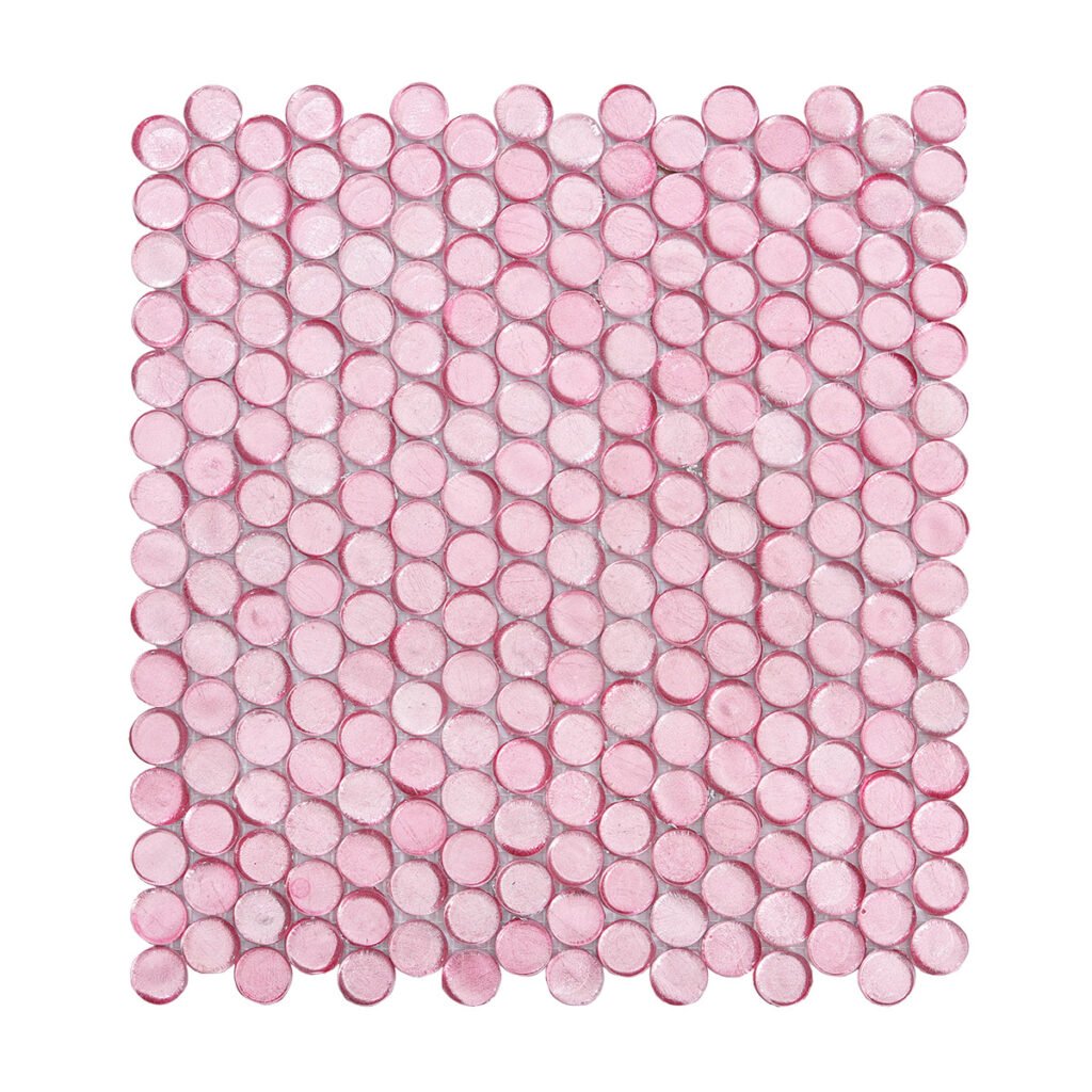 Piastrelle a mosaico in vetro – rosa, tondo piccolo, rotondo, lucido, per pareti