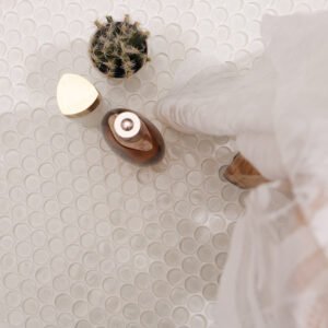 Piastrelle a mosaico in vetro – bianco, tondo piccolo, rotondo, lucido