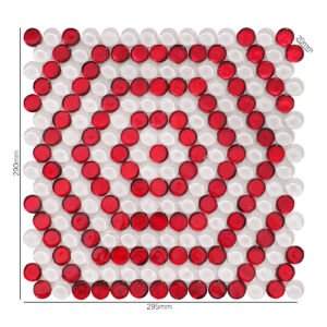 Glasmosaikfliesen – Weiß / Rot, kleine Rundformen, Sechsecke, Rundformen