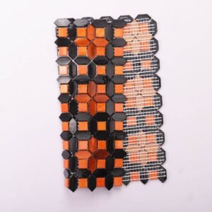 Mosaico de vidrio – negro / naranja, formato alargado, cuadrado, para salpicadero