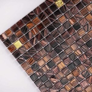 Piastrelle a mosaico in vetro – dorato / marrone, quadrato, formato mini