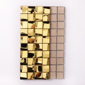 Mosaico de acero inoxidable – dorado, cuadrado, 3D, brillante