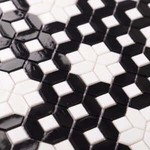 Mosaïque – blanc / noir, motif tressé, format oblong