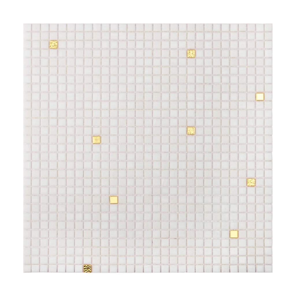 Mosaïque en verre – blanc / doré, carré, 10x10mm