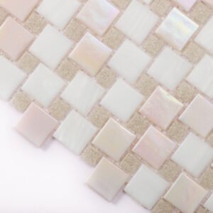 Mosaico de vidrio – blanco / gris, cuadrado, para suelo