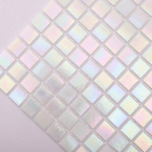 Piastrelle a mosaico in vetro – bianco, quadrato, iridescente – BJ-36B7A7F7CFE8