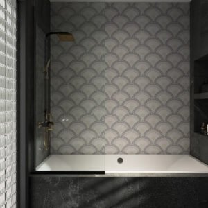 Piastrelle a mosaico – bianco / grigio, a squame di pesce