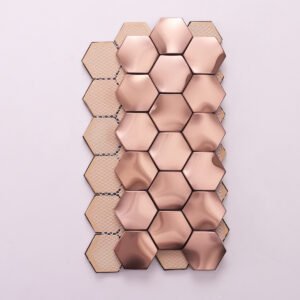 Mosaico de acero inoxidable – oro rosa, hexagonal, 3D
