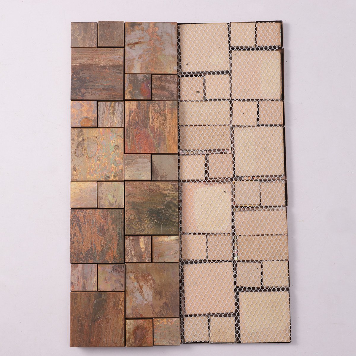 Folded back side of 3D copper metallic mosaic tile